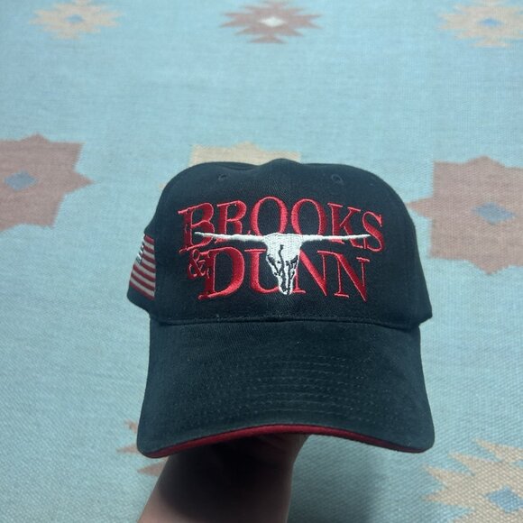 Vintage Strapback hat cap brooks & Dunn country music USA flag black adjustable - Picture 2 of 7